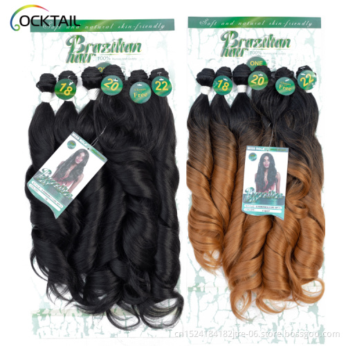 Factory wholesales Japanese fiber 3 Hair Bundles With Lace Closure Curly wave Synthetic Braiding Hair Ombre Color